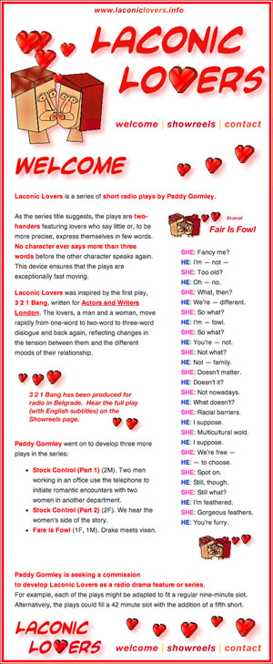 Click for Paddy Gormley's Laconic Lovers website