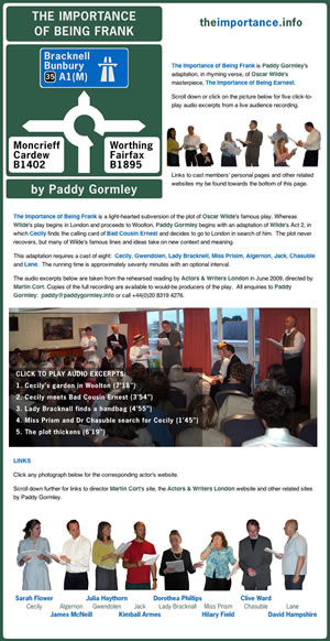Click for Paddy Gormley's website for The Importance of Being Frank
